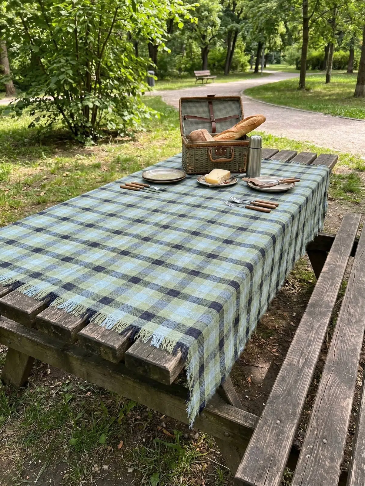 Çok Amaçlı Pötikare Desenli Sofra Bezi Piknik Örtüsü Masa Örtüsü Yıkanabilir Dekoratif Örtü - Yeşil