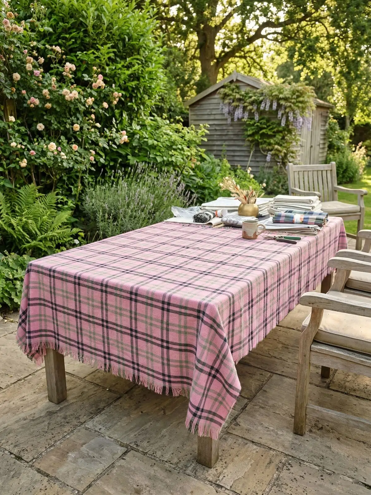 Çok Amaçlı Pötikare Desenli Sofra Bezi Piknik Örtüsü Masa Örtüsü Yıkanabilir Dekoratif Örtü - Pembe