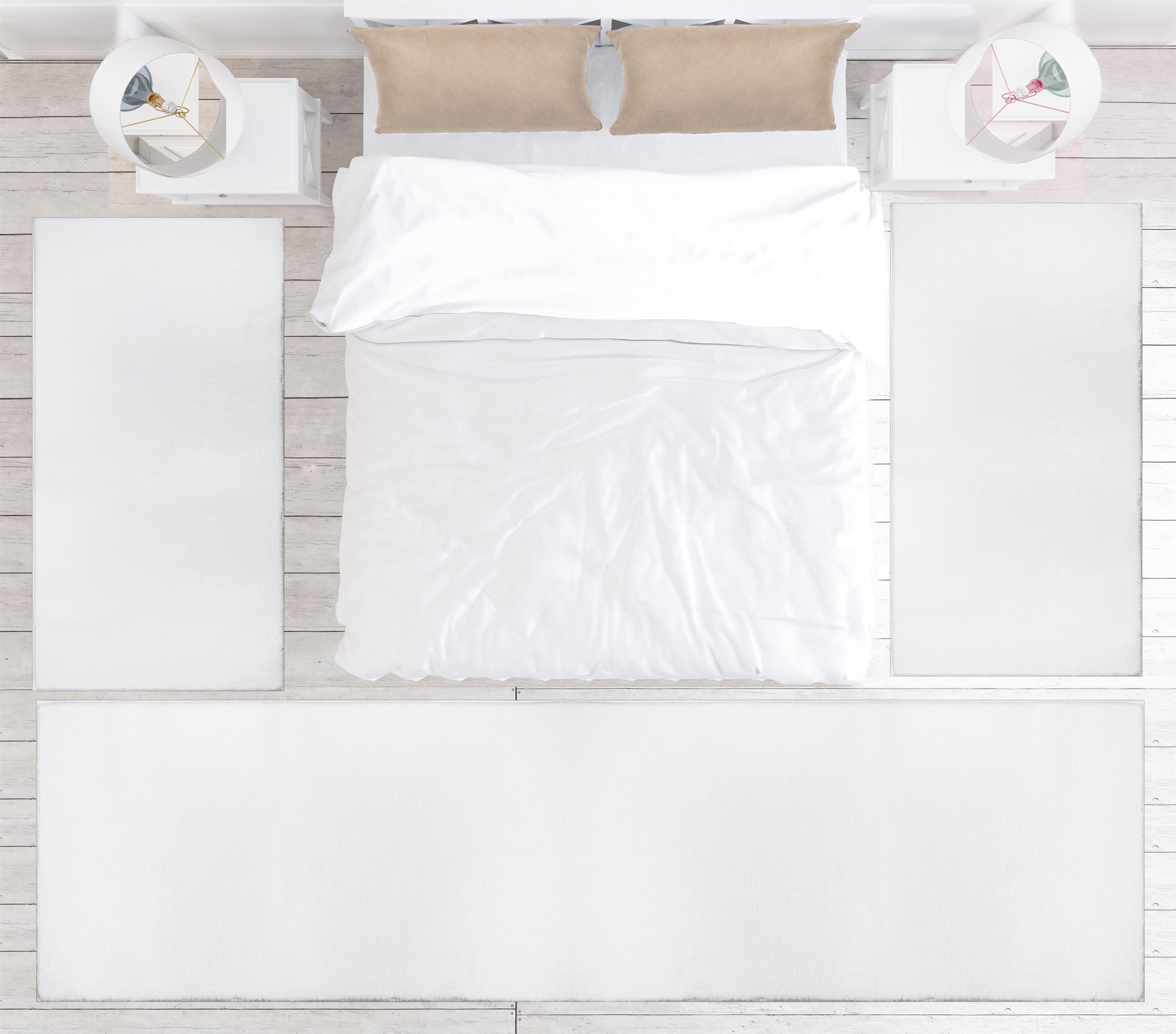 My Evilla Modern Dekoratif Halı Jel Kaymaz Taban Beyaz Yatak Odası Seti