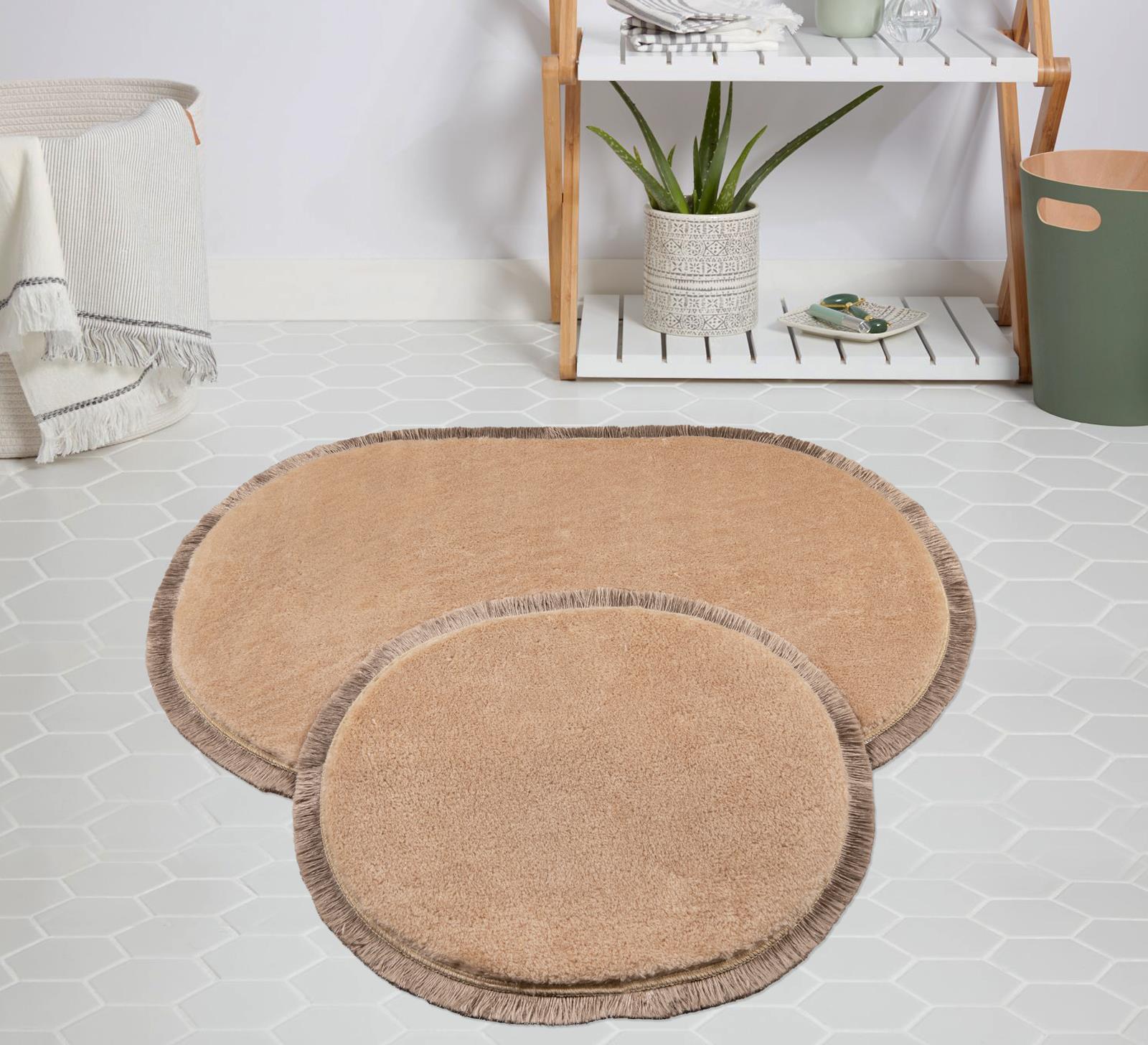 My Evilla Modern Dekoratif Halı Jel Kaymaz Taban Peluş Bej Saçaklı Oval Paspas Takımı 60x100 My Evilla Modern Dekoratif Halı Jel Kaymaz Taban Peluş Bej Saçaklı Oval Paspas Takımı 60x100