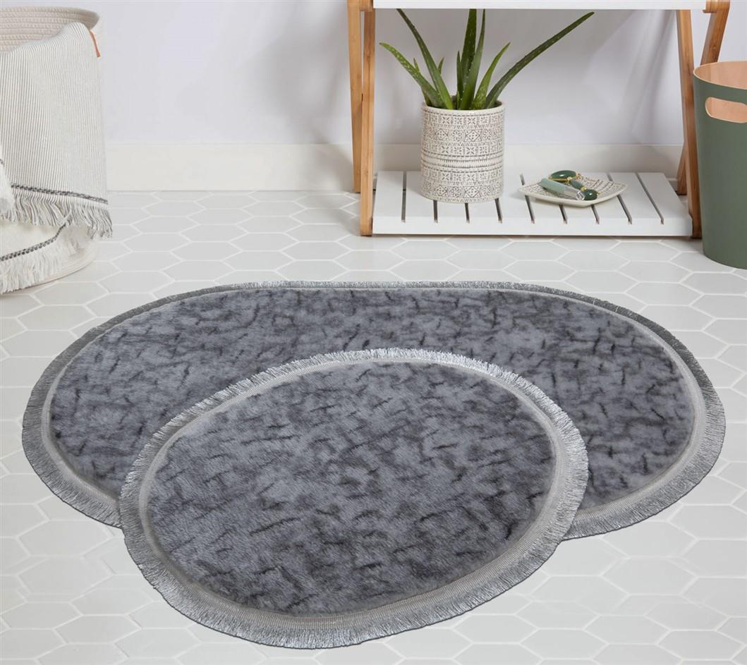 My Evilla Modern Dekoratif Halı Jel Kaymaz Taban Peluş Gri Desenli Saçaklı Oval Paspas Takımı 50x80 My Evilla Modern Dekoratif Halı Jel Kaymaz Taban Peluş Gri Desenli Saçaklı Oval Paspas Takımı 50x80
