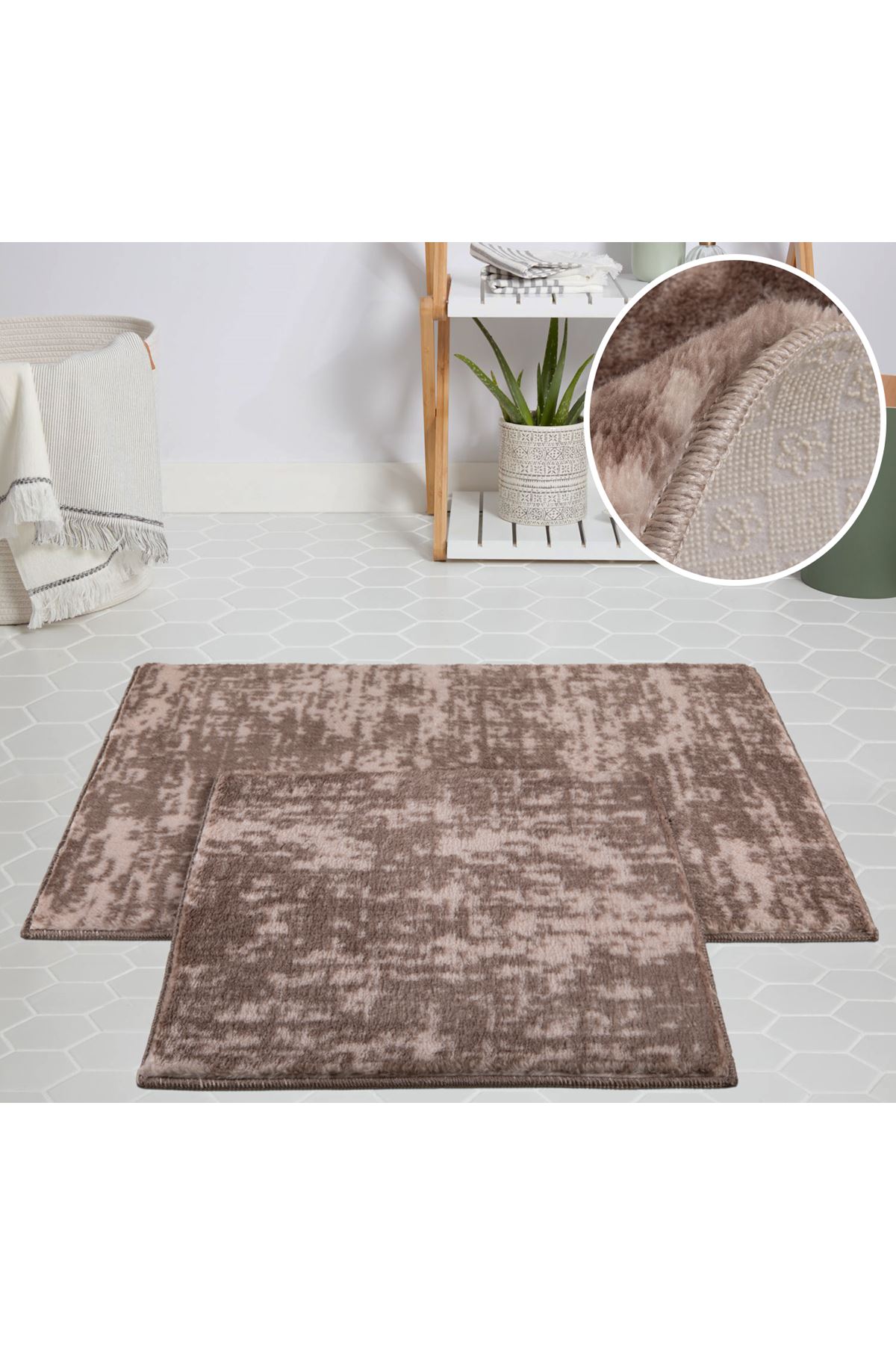 My Evilla Modern Dekoratif Halı Jel Kaymaz Taban Peluş Kahve Paspas Takımı 50x80 My Evilla Modern Dekoratif Halı Jel Kaymaz Taban Peluş Kahve Paspas Takımı 50x80