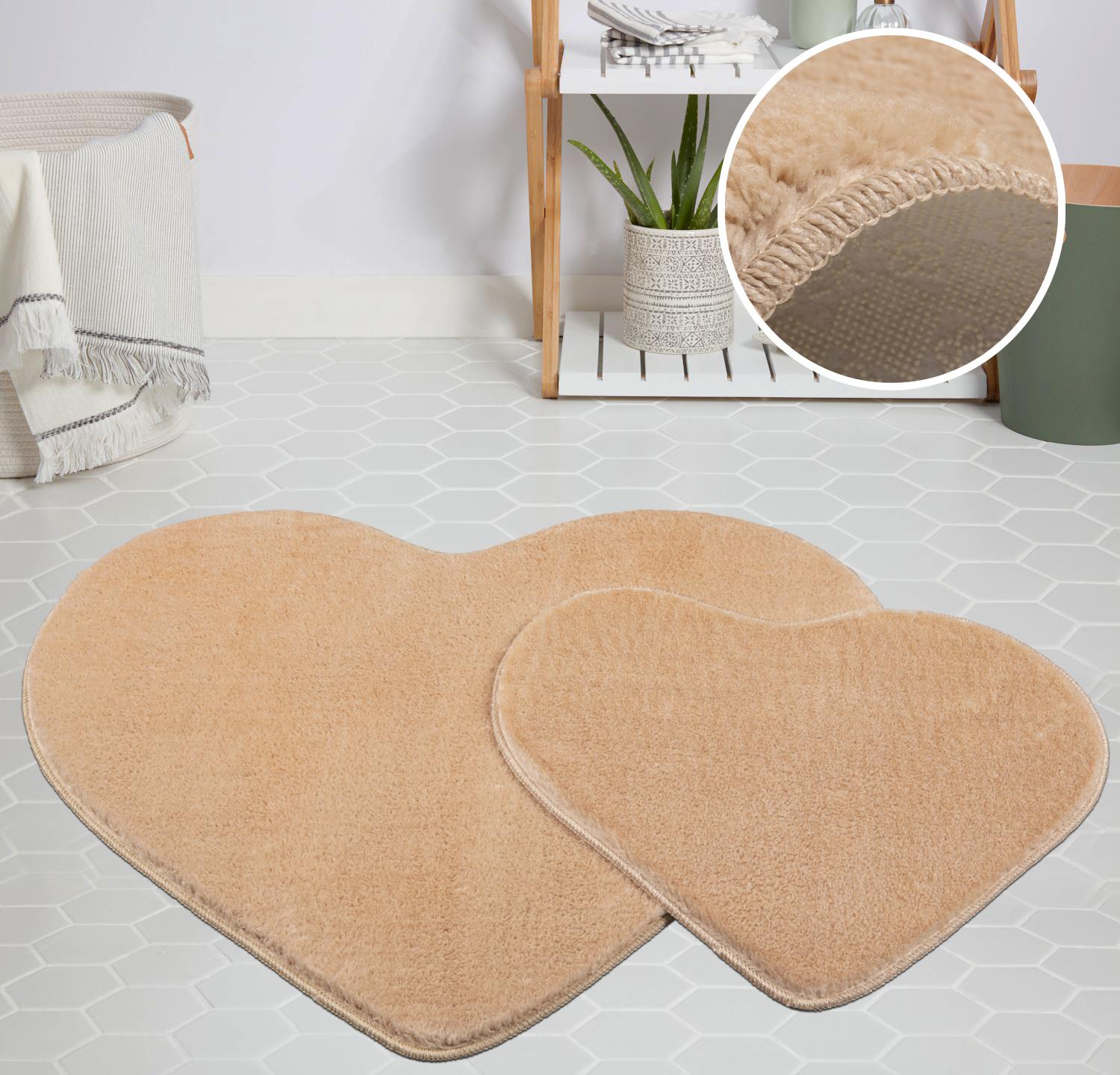 My Evilla Modern Dekoratif Halı Jel Kaymaz Taban Peluş Puffy Kalp Model Cappıcıno Paspas Takımı 70x100-70x60 My Evilla Modern Dekoratif Halı Jel Kaymaz Taban Peluş Puffy Kalp Model Cappıcıno Paspas Takımı 70x100-70x60