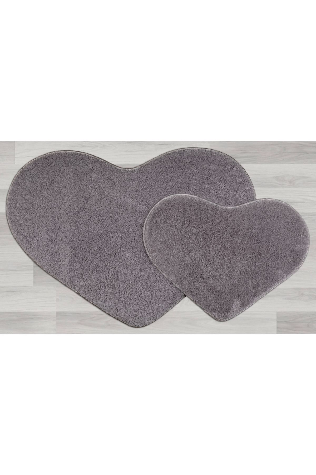 My Evilla Modern Dekoratif Halı Jel Kaymaz Taban Peluş Puffy Kalp Model Gri Paspas Takımı 70x100-70x60 My Evilla Modern Dekoratif Halı Jel Kaymaz Taban Peluş Puffy Kalp Model Gri Paspas Takımı 70x100-70x60