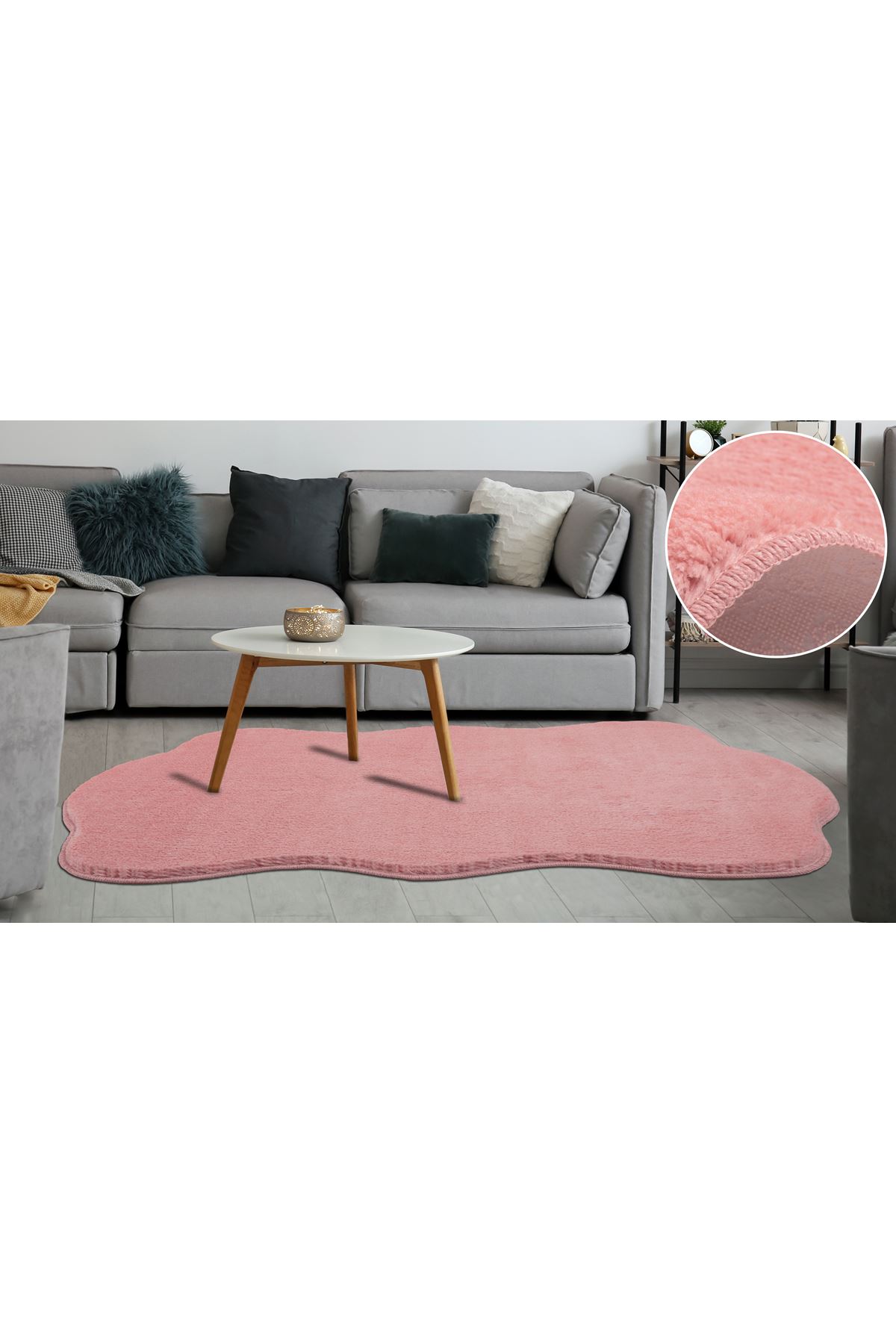 My Evilla Modern Dekoratif Halı Jel Kaymaz Taban Peluş Puffy Pembe Post Halı 01