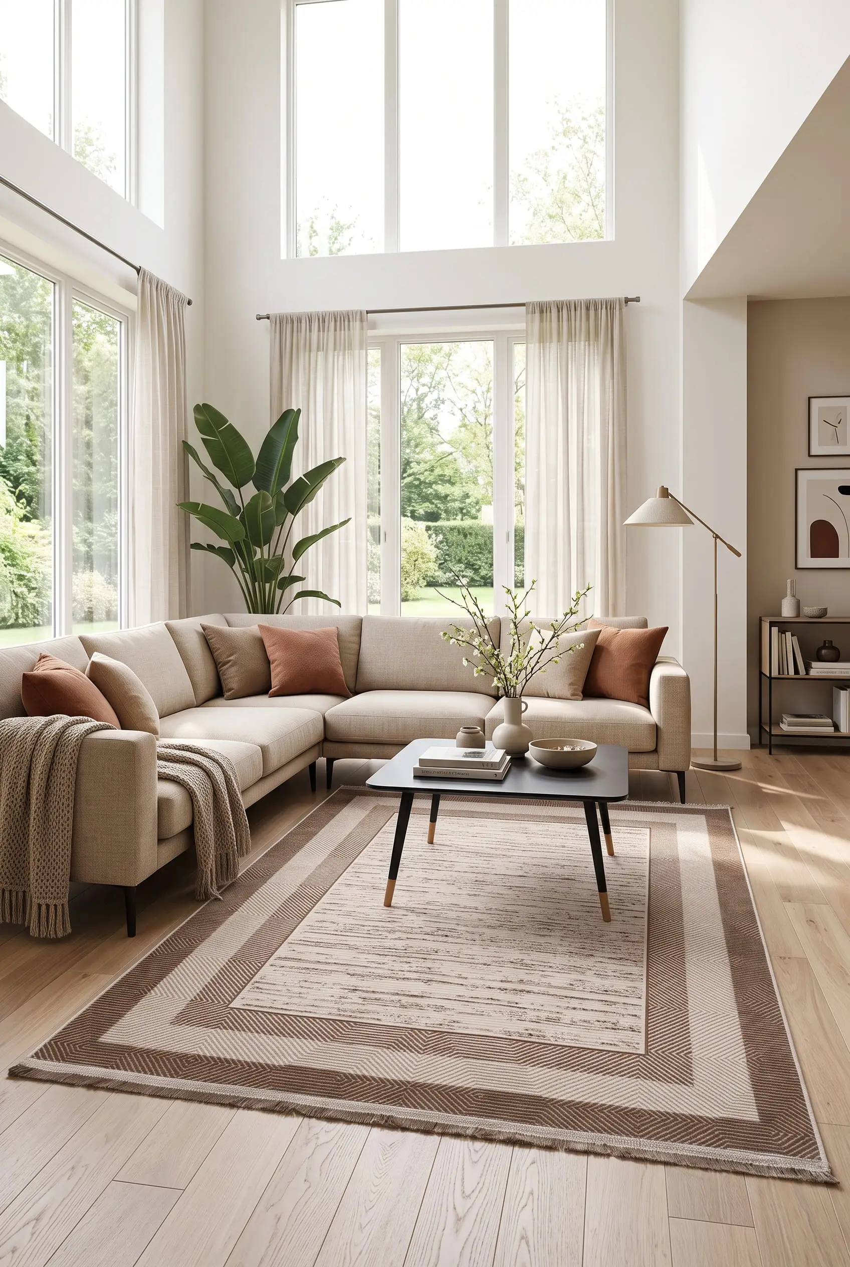 Saten Halı Modern Kaymaz Tabanlı Yıkanabilir Salon Oturma Odası Halısı Baklava Çizgi Desen