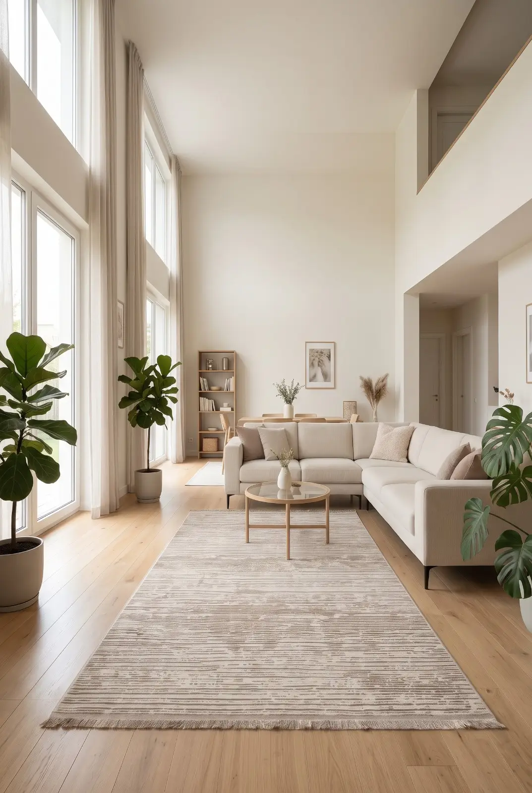 Saten Halı Modern Kaymaz Tabanlı Yıkanabilir Salon Oturma Odası Halısı Düz Çizgi Desen - Kahverengi