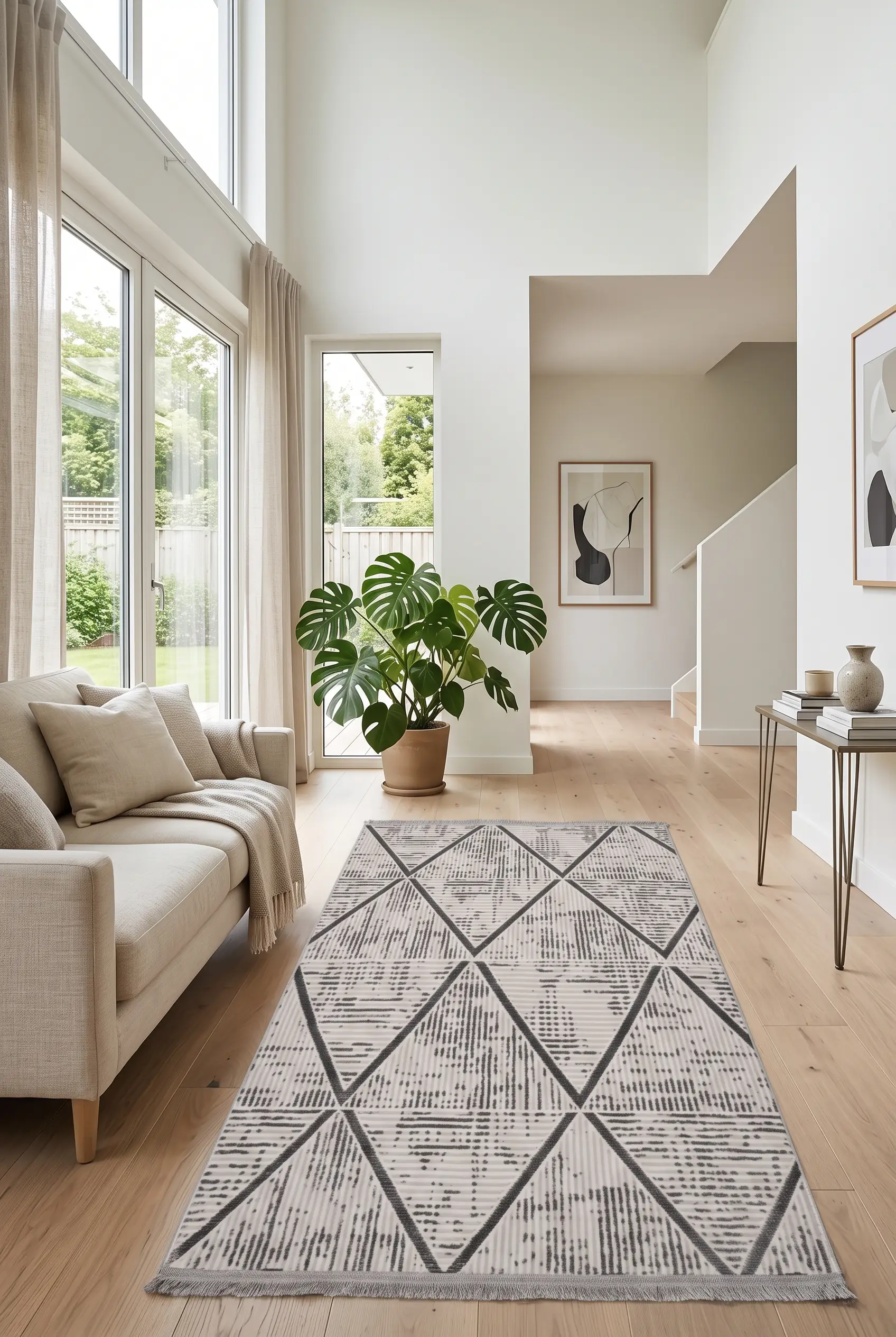 Saten Halı Modern Kaymaz Tabanlı Yıkanabilir Salon Oturma Odası Halısı Mozaik Desen
