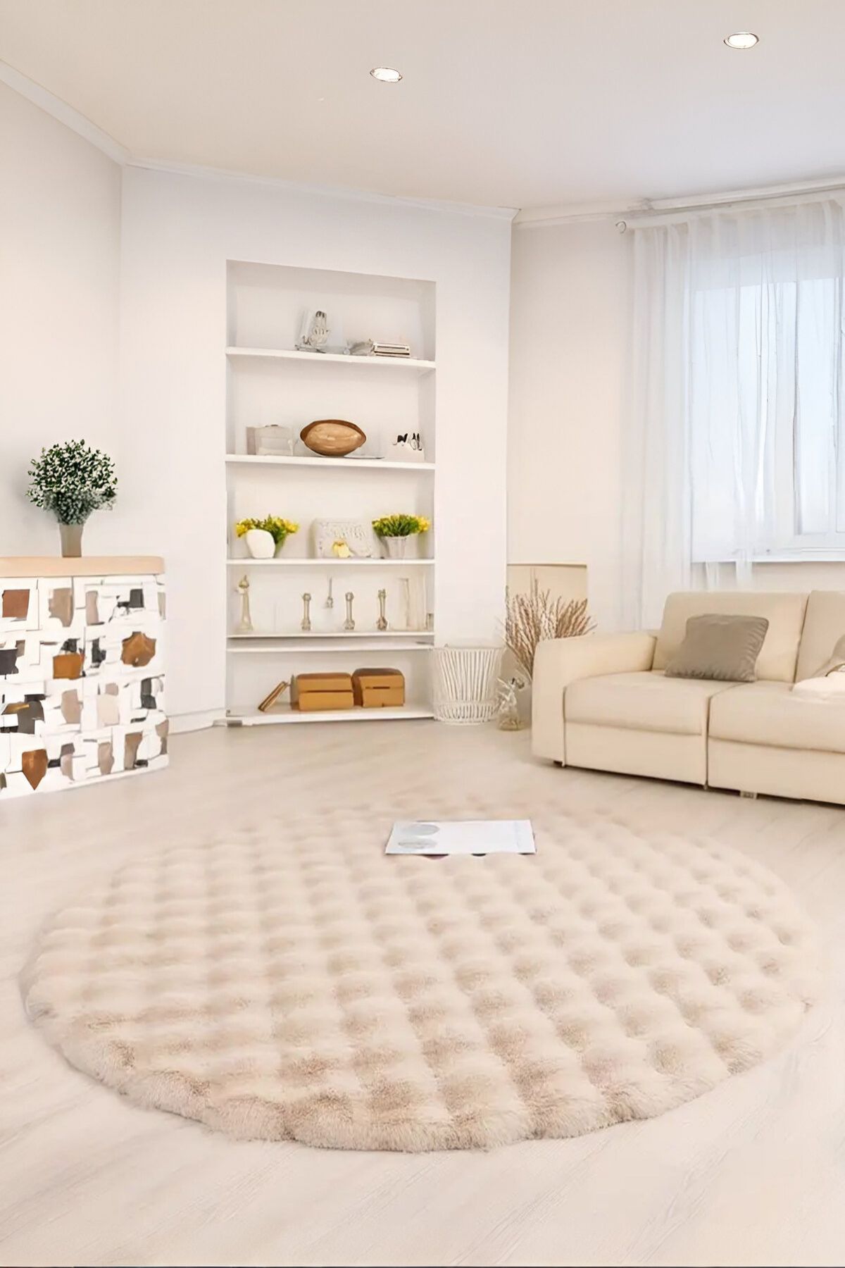 Bubble Yuvarlak Bej Uzun Tüylü Yumuşak Peluş Kaymaz Yıkanabilir Salon Oturma Odası Balkon Halısı Bubble Yuvarlak Bej Uzun Tüylü Yumuşak Peluş Kaymaz Yıkanabilir Salon Oturma Odası Balkon Halısı
